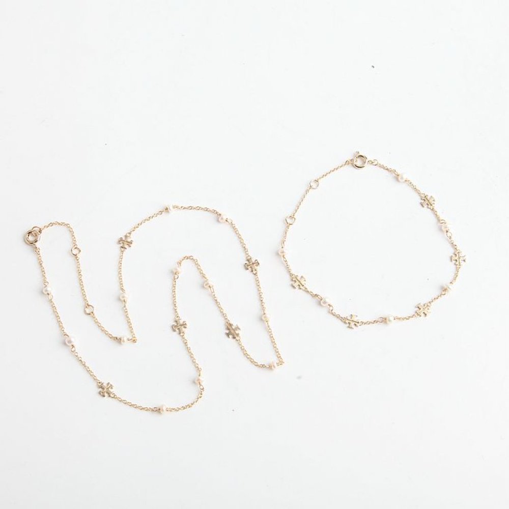 TORY BURCH GOLD KIRA CULTURED PEARL CHAIN BRACELET / NECKLACE
